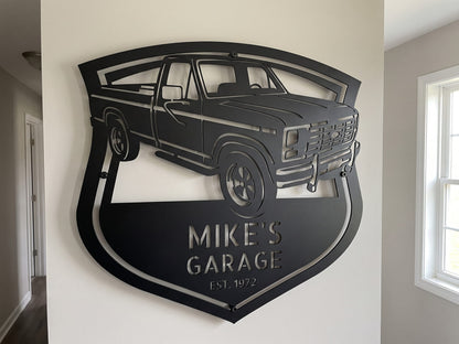 Steel Sign Black / 12 1986 Ford F-150 Bullnose Metal Sign | Personalized Garage Wall Art