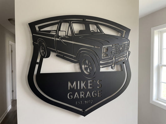 Steel Sign Black / 12 1986 Ford F-150 Bullnose Metal Sign | Personalized Garage Wall Art