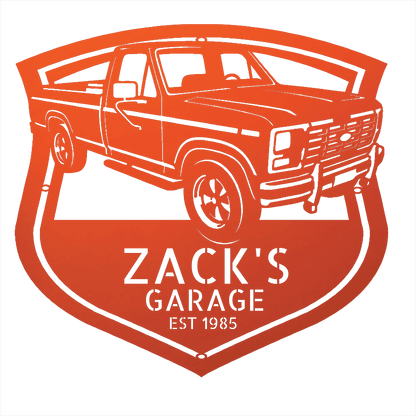Steel Sign Orange / 12 1986 Ford F-150 Bullnose Metal Sign | Personalized Garage Wall Art