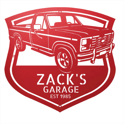 Steel Sign Red / 12 1986 Ford F-150 Bullnose Metal Sign | Personalized Garage Wall Art