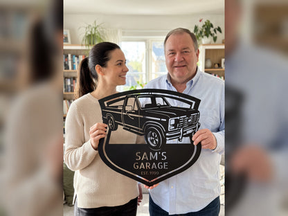 Steel Sign 1986 Ford F-150 Bullnose Metal Sign | Personalized Garage Wall Art