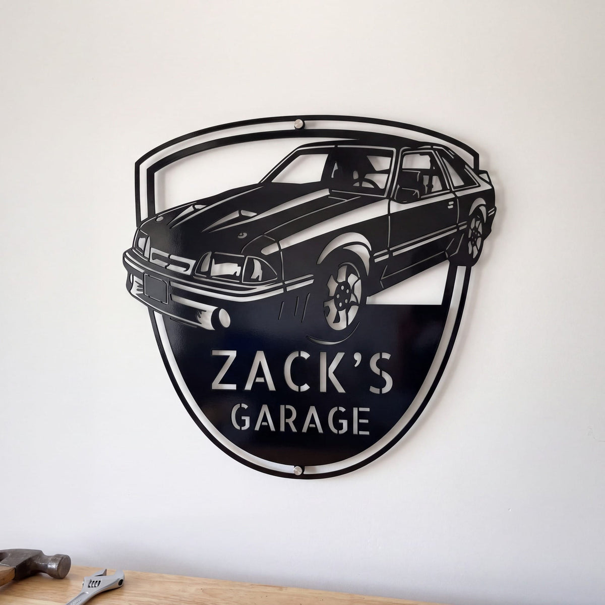 Steel Sign Black / 15 1992 Mustang GT Garage Sign | Personalized Metal Name Sign