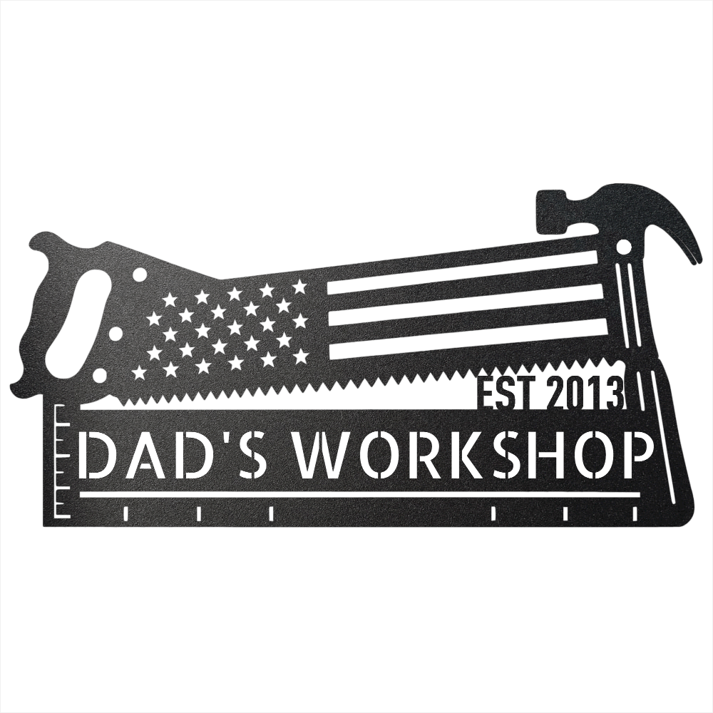 Steel Sign Black / 12 American Flag Saw and Hammer Workshop Sign | Personalized Metal Sign