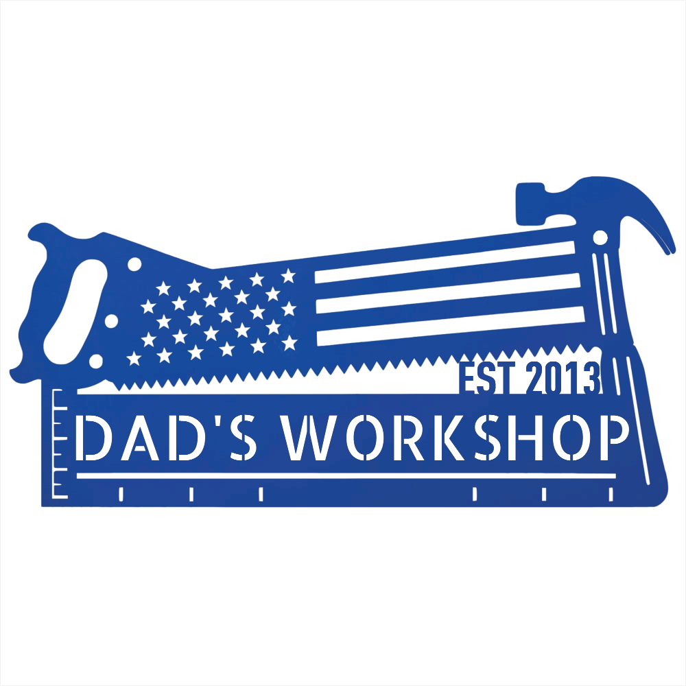 Steel Sign Blue / 12 American Flag Saw and Hammer Workshop Sign | Personalized Metal Sign