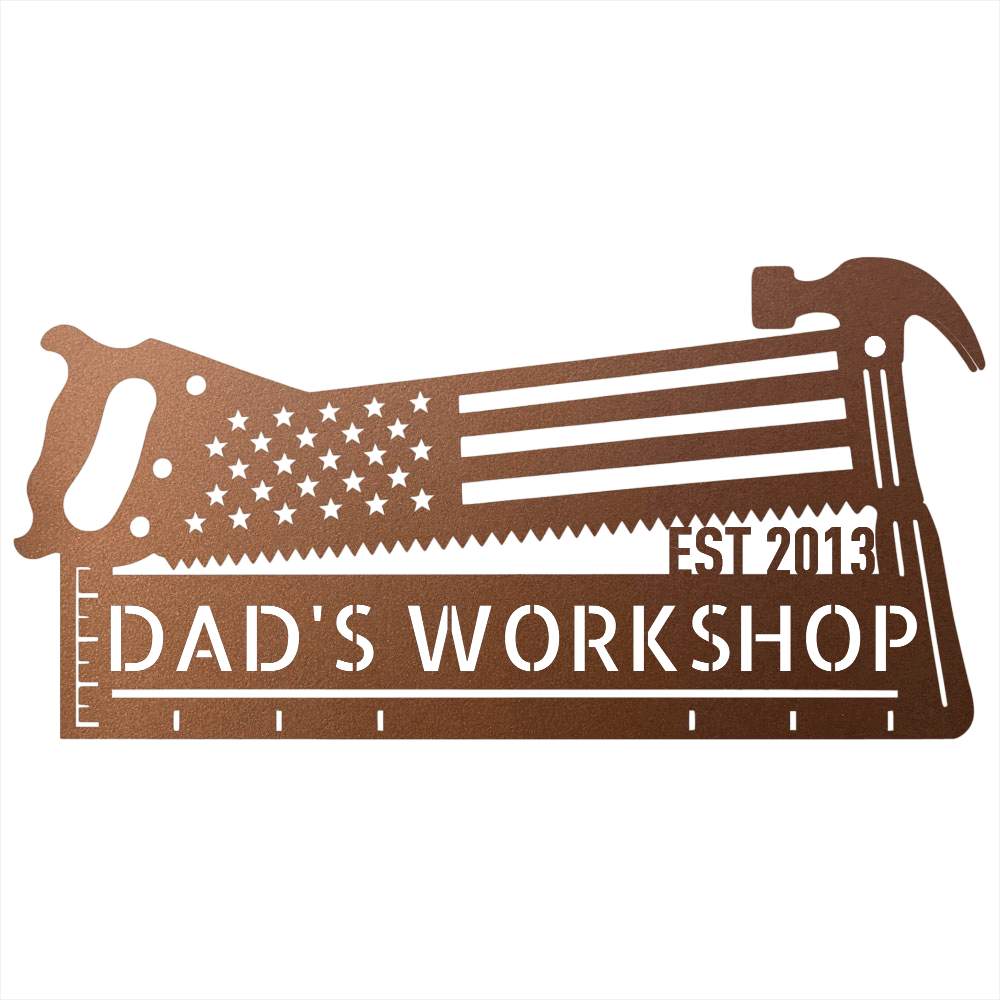 Steel Sign Copper / 12 American Flag Saw and Hammer Workshop Sign | Personalized Metal Sign