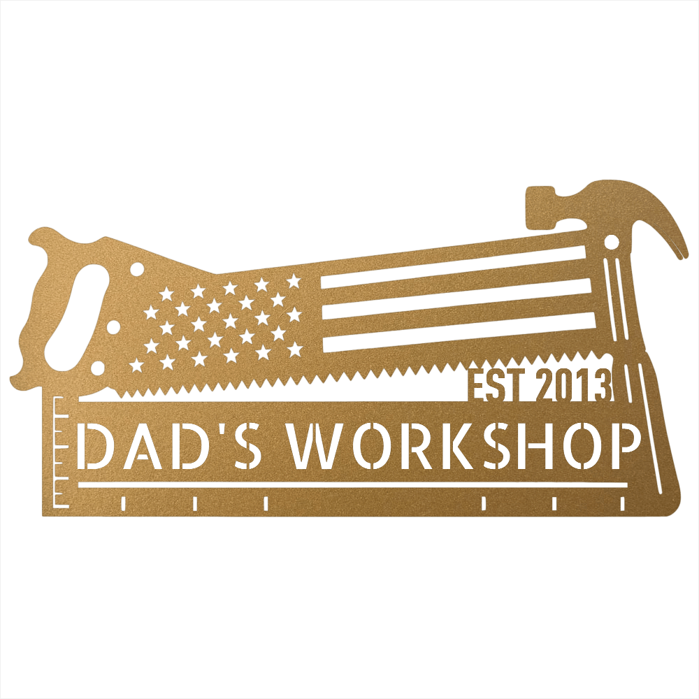 Steel Sign Gold / 12 American Flag Saw and Hammer Workshop Sign | Personalized Metal Sign