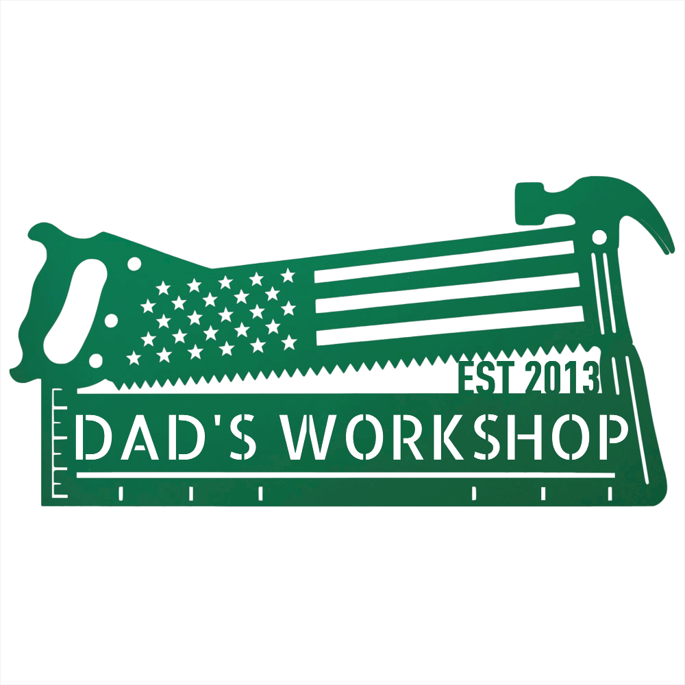 Steel Sign Green / 12 American Flag Saw and Hammer Workshop Sign | Personalized Metal Sign