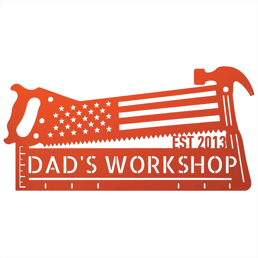 Steel Sign Orange / 12 American Flag Saw and Hammer Workshop Sign | Personalized Metal Sign