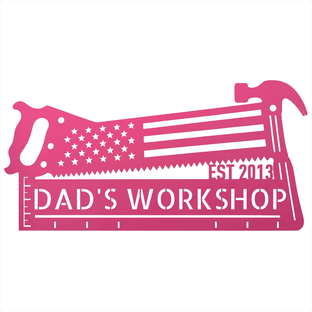 Steel Sign Pink / 12 American Flag Saw and Hammer Workshop Sign | Personalized Metal Sign