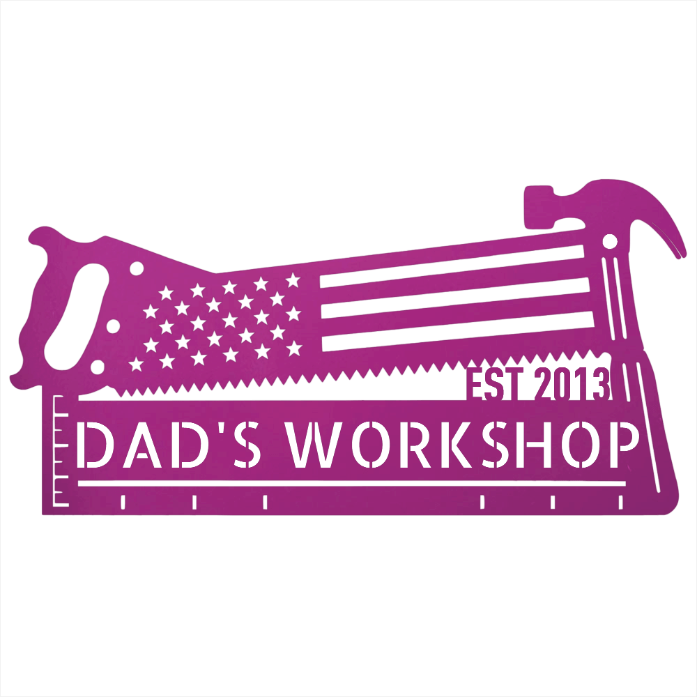 Steel Sign Purple / 12 American Flag Saw and Hammer Workshop Sign | Personalized Metal Sign