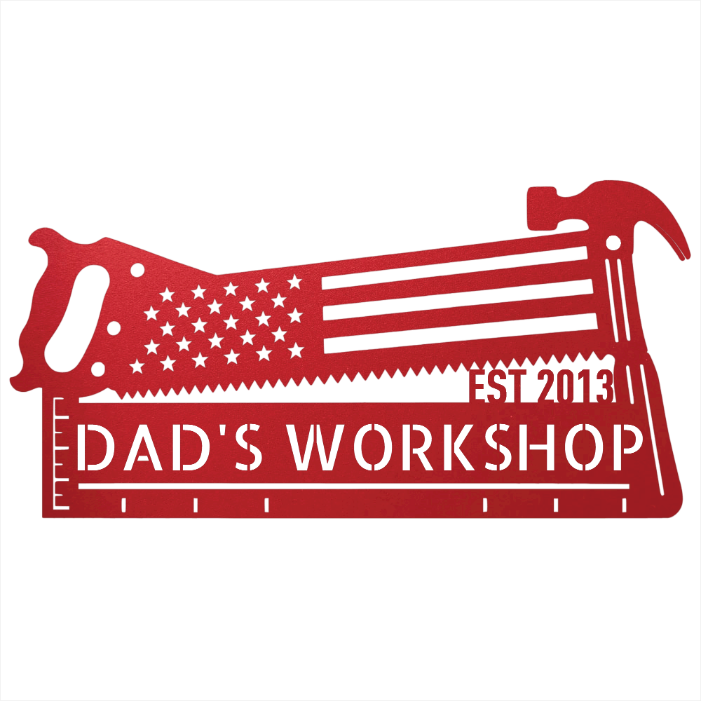 Steel Sign Red / 12 American Flag Saw and Hammer Workshop Sign | Personalized Metal Sign