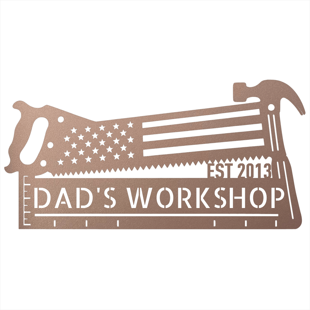 Steel Sign Rose / 12 American Flag Saw and Hammer Workshop Sign | Personalized Metal Sign