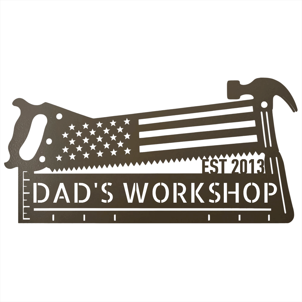Steel Sign Stone / 12 American Flag Saw and Hammer Workshop Sign | Personalized Metal Sign