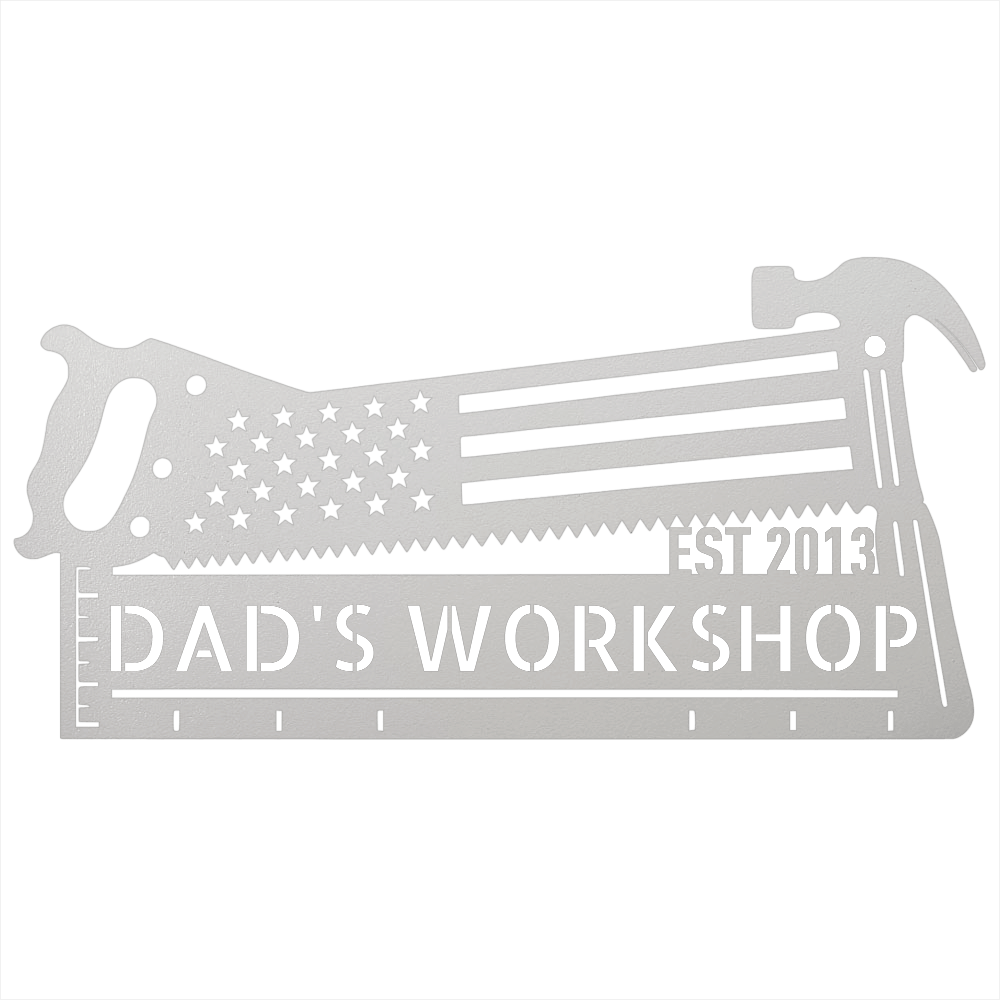 Steel Sign White / 12 American Flag Saw and Hammer Workshop Sign | Personalized Metal Sign