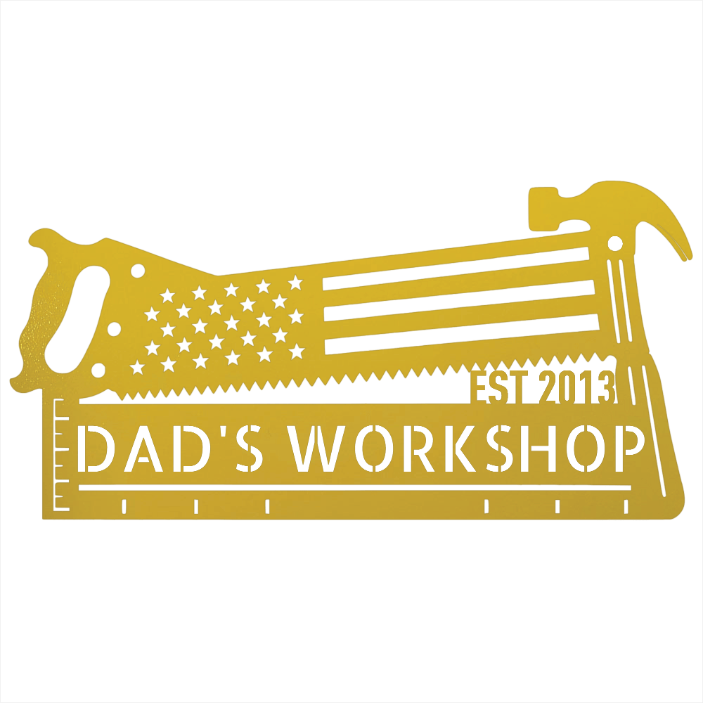 Steel Sign Yellow / 12 American Flag Saw and Hammer Workshop Sign | Personalized Metal Sign