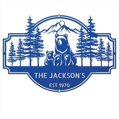 Steel Sign Blue / 12 Bear Family Last Name Sign | Personalized Metal Cabin Wall Art