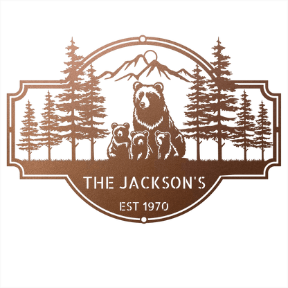 Steel Sign Copper / 12 Bear Family Last Name Sign | Personalized Metal Cabin Wall Art