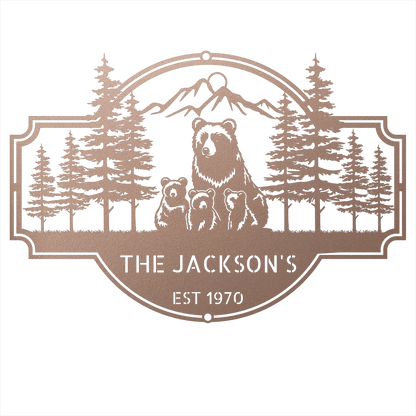 Steel Sign Rose / 12 Bear Family Last Name Sign | Personalized Metal Cabin Wall Art