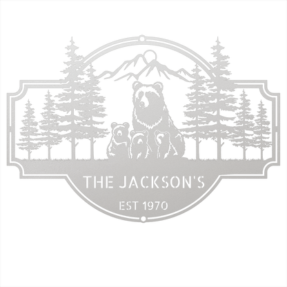 Steel Sign White / 12 Bear Family Last Name Sign | Personalized Metal Cabin Wall Art
