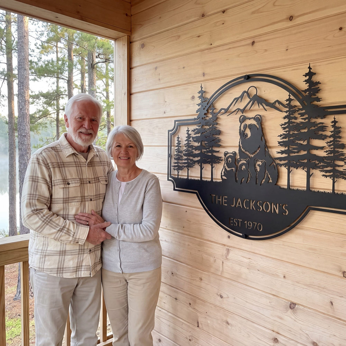 Steel Sign Bear Family Last Name Sign | Personalized Metal Cabin Wall Art