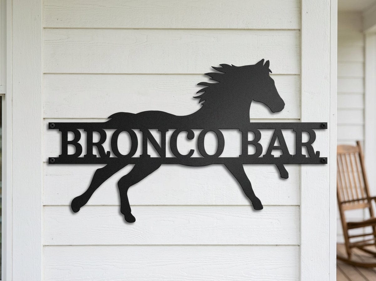 Steel Sign Black / 12" Bronco Bar Metal Sign – Western Horse Wall Art for Home Bar, Ranch Decor Gift