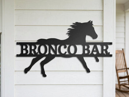 Steel Sign Black / 12" Bronco Bar Metal Sign – Western Horse Wall Art for Home Bar, Ranch Decor Gift