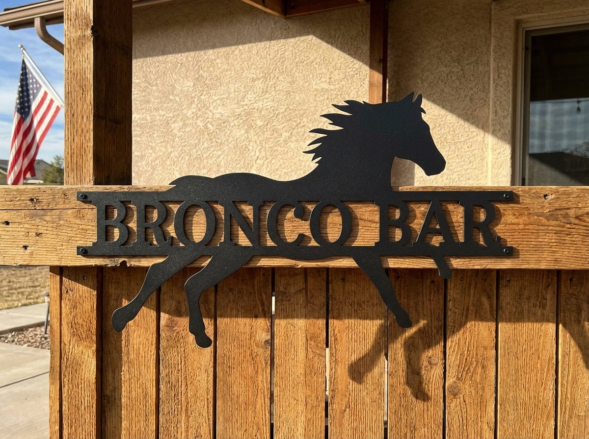 Steel Sign Bronco Bar Metal Sign – Western Horse Wall Art for Home Bar, Ranch Decor Gift