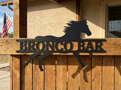 Steel Sign Bronco Bar Metal Sign – Western Horse Wall Art for Home Bar, Ranch Decor Gift
