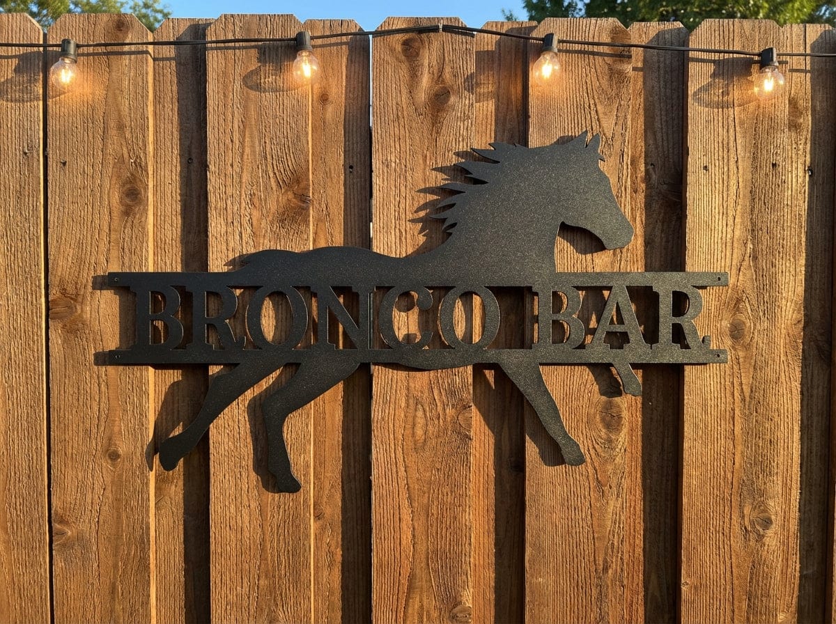 Steel Sign Bronco Bar Metal Sign – Western Horse Wall Art for Home Bar, Ranch Decor Gift