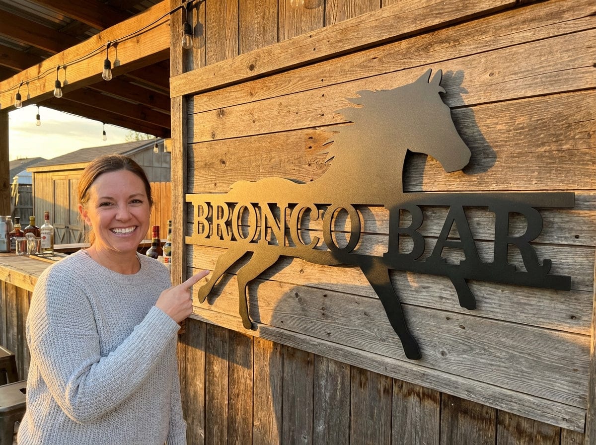 Steel Sign Bronco Bar Metal Sign – Western Horse Wall Art for Home Bar, Ranch Decor Gift