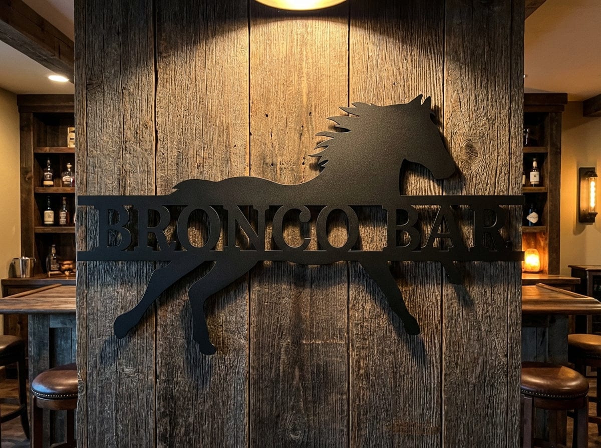 Steel Sign Bronco Bar Metal Sign – Western Horse Wall Art for Home Bar, Ranch Decor Gift