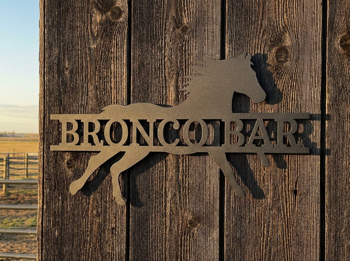 Steel Sign Bronco Bar Metal Sign – Western Horse Wall Art for Home Bar, Ranch Decor Gift