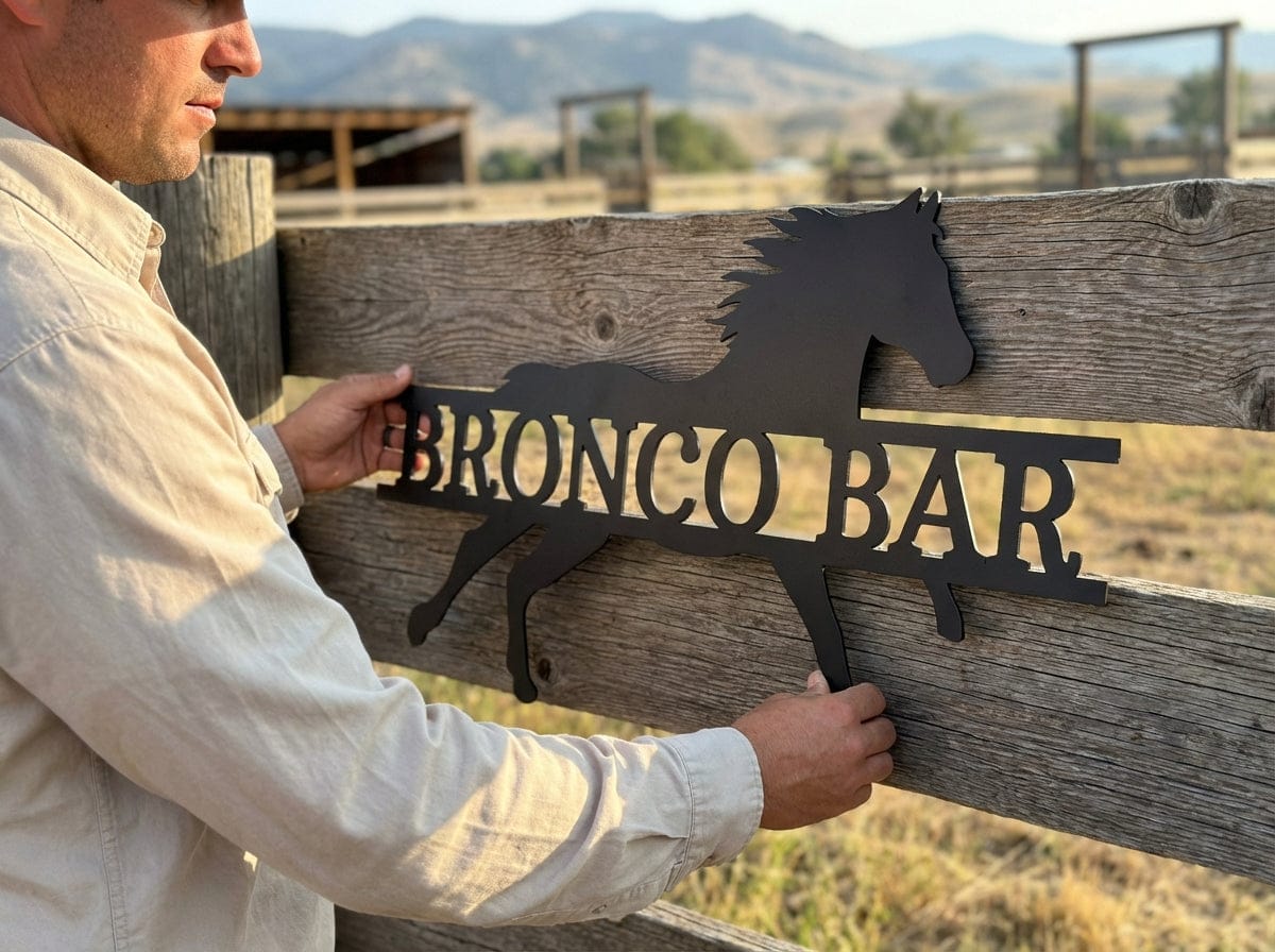 Steel Sign Bronco Bar Metal Sign – Western Horse Wall Art for Home Bar, Ranch Decor Gift