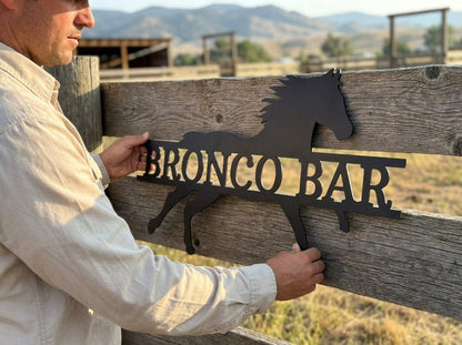 Steel Sign Bronco Bar Metal Sign – Western Horse Wall Art for Home Bar, Ranch Decor Gift