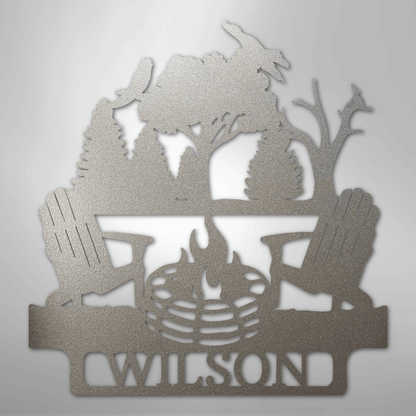 Steel Sign Silver / 12" Camping Monogram - Steel Sign