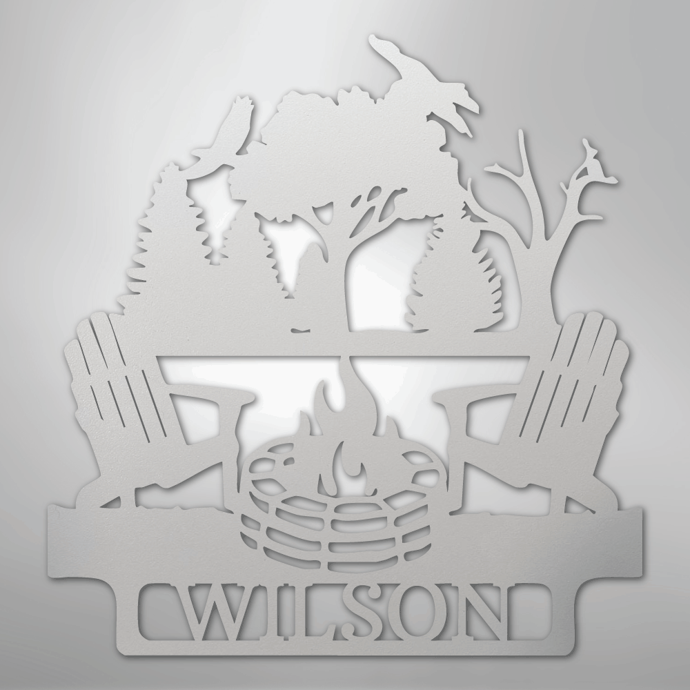 Steel Sign White / 12" Camping Monogram - Steel Sign