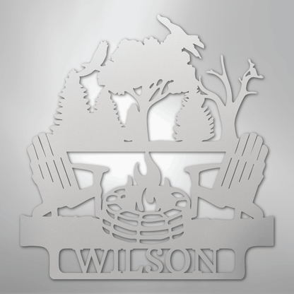 Steel Sign White / 12" Camping Monogram - Steel Sign