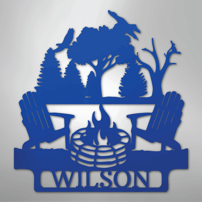 Steel Sign Blue / 24" Camping Monogram - Steel Sign