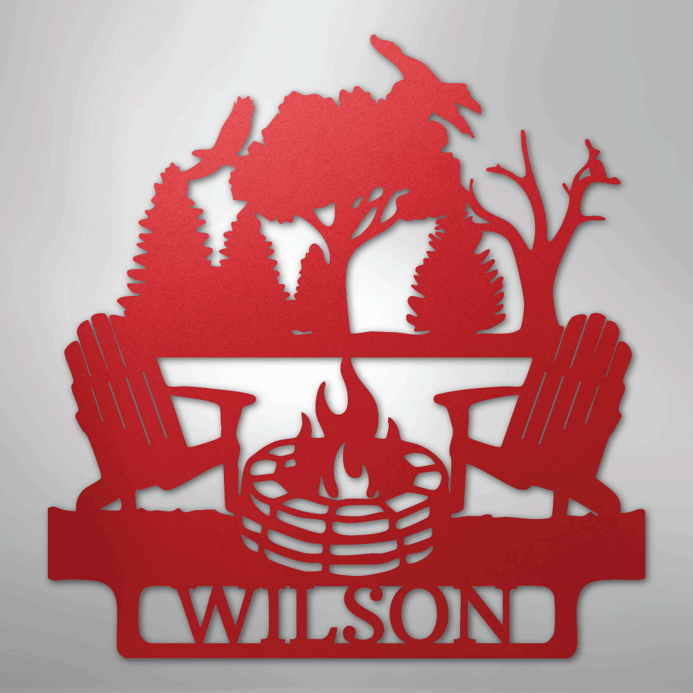 Steel Sign Red / 24" Camping Monogram - Steel Sign