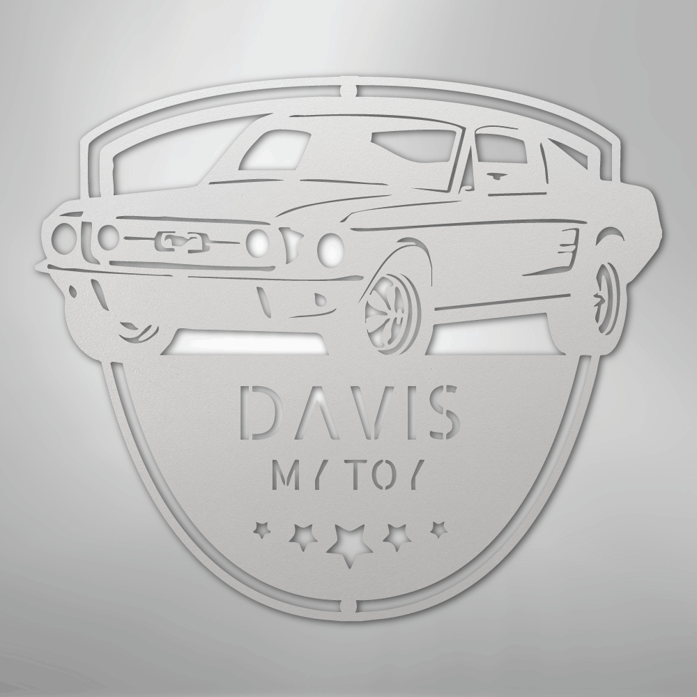 Steel Sign White / 12" Classic Mustang Garage Sign | Personalized Metal Shop Monogram