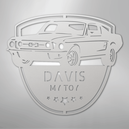 Steel Sign White / 12" Classic Mustang Garage Sign | Personalized Metal Shop Monogram
