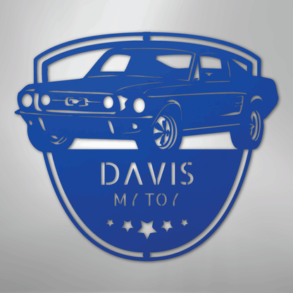 Steel Sign Blue / 24" Classic Mustang Garage Sign | Personalized Metal Shop Monogram