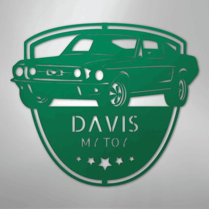Steel Sign Green / 24" Classic Mustang Garage Sign | Personalized Metal Shop Monogram