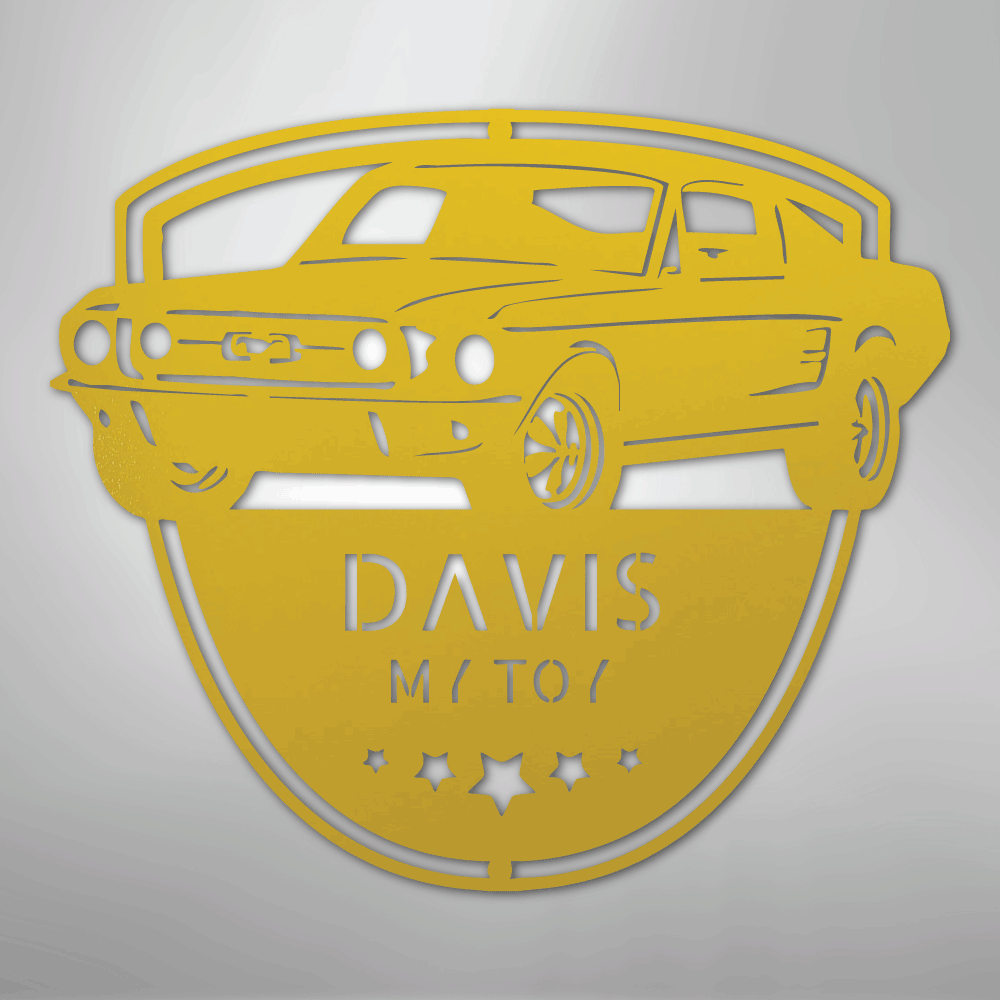 Steel Sign Yellow / 24" Classic Mustang Garage Sign | Personalized Metal Shop Monogram
