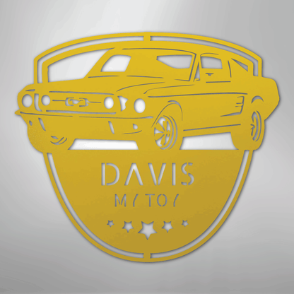 Steel Sign Yellow / 24" Classic Mustang Garage Sign | Personalized Metal Shop Monogram