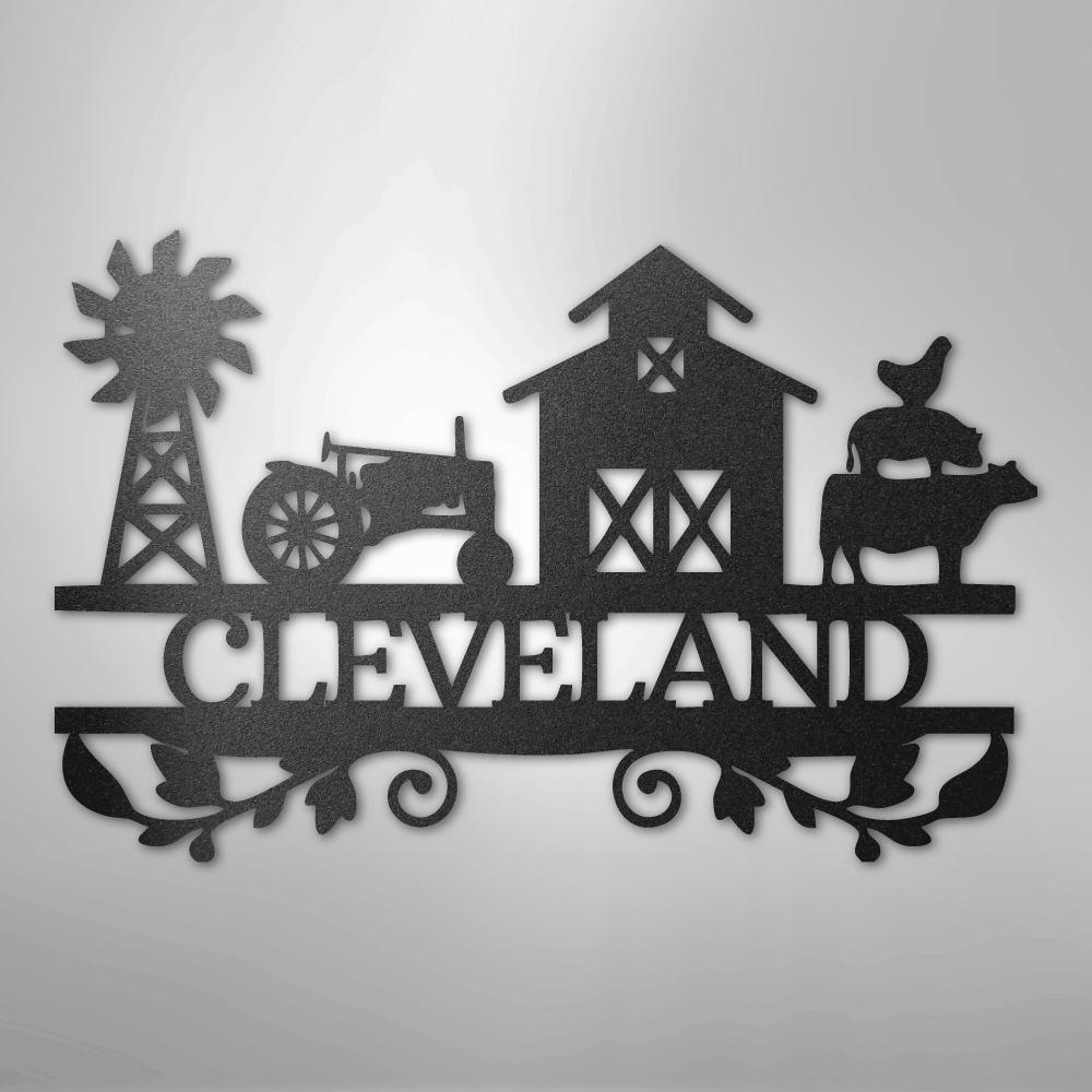 Steel Sign Black / 12" Custom Farm Family Name Sign - Metal Wall Art with Tractor & Barn