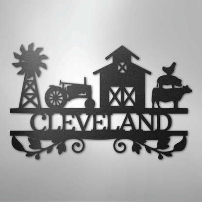 Steel Sign Black / 12" Custom Farm Family Name Sign - Metal Wall Art with Tractor & Barn