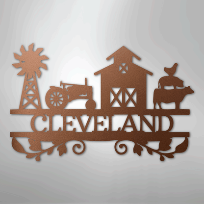 Steel Sign Copper / 12" Custom Farm Family Name Sign - Metal Wall Art with Tractor & Barn