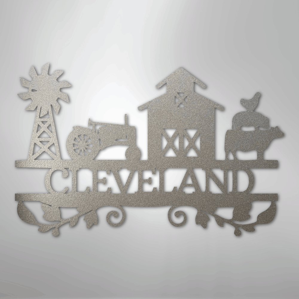 Steel Sign Silver / 12" Custom Farm Family Name Sign - Metal Wall Art with Tractor & Barn