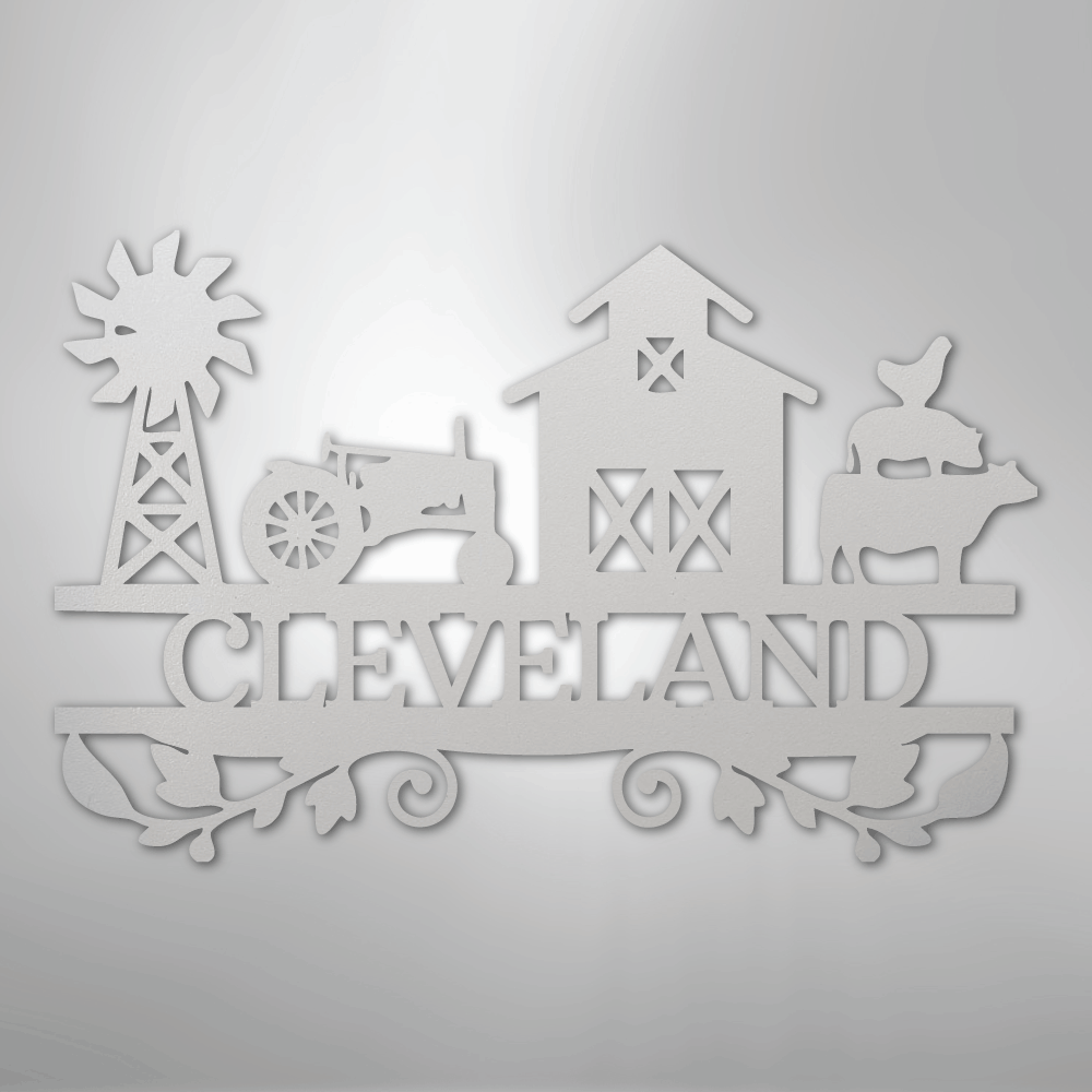 Steel Sign White / 12" Custom Farm Family Name Sign - Metal Wall Art with Tractor & Barn